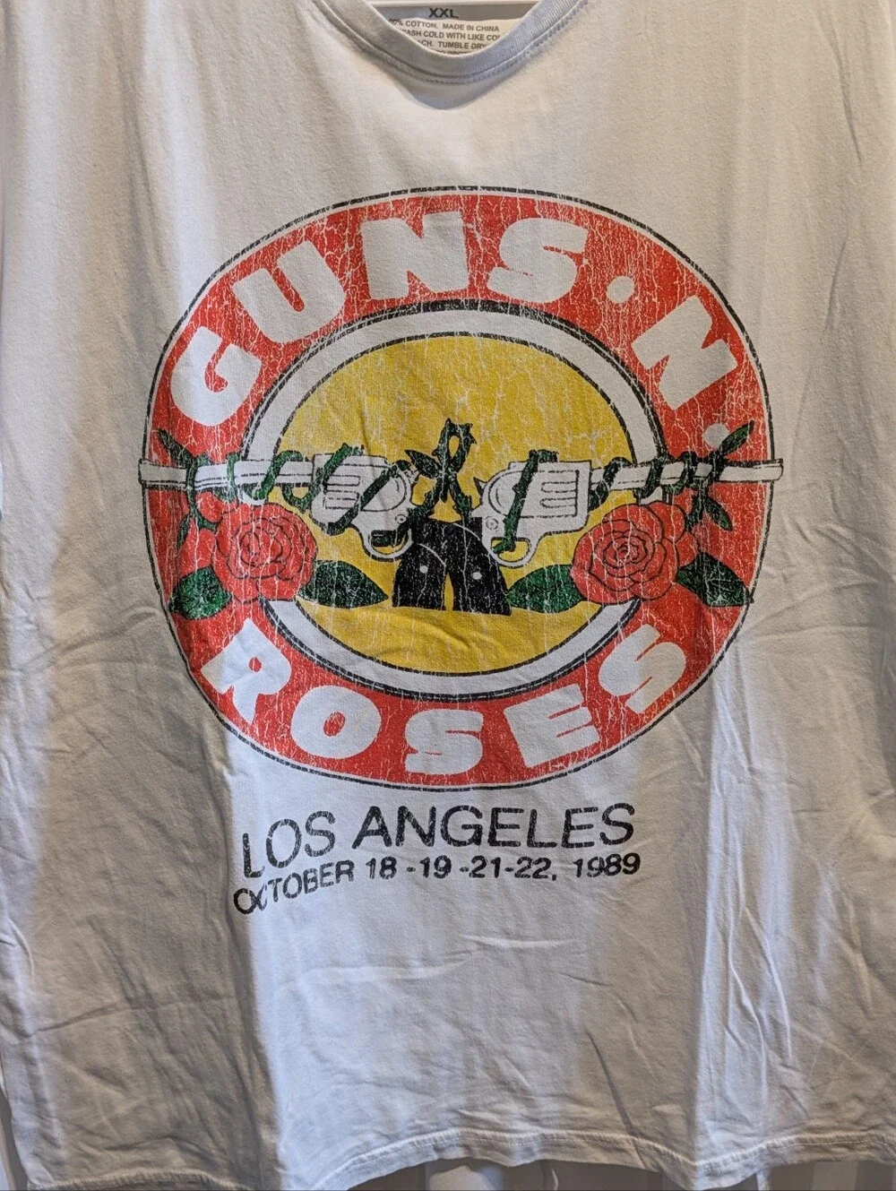 3 Guns N' Roses Los Angeles 1989 Graphic Band Tee White XXL